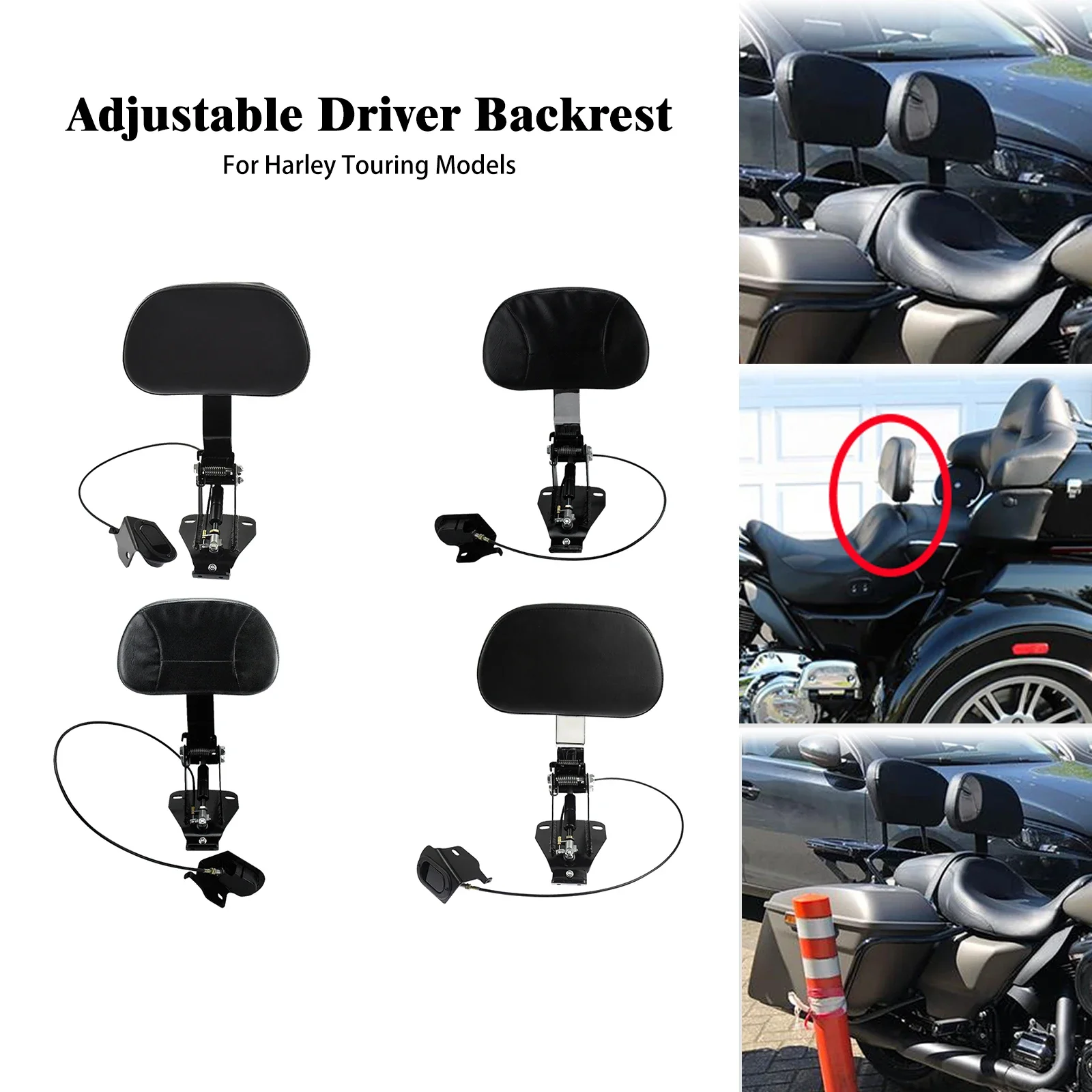 

Motorcycle Driver Seat Backrest Adjustable Mounting Kit For Harley Touring Road King Electra Street Glide Ultra Limited 09-2022