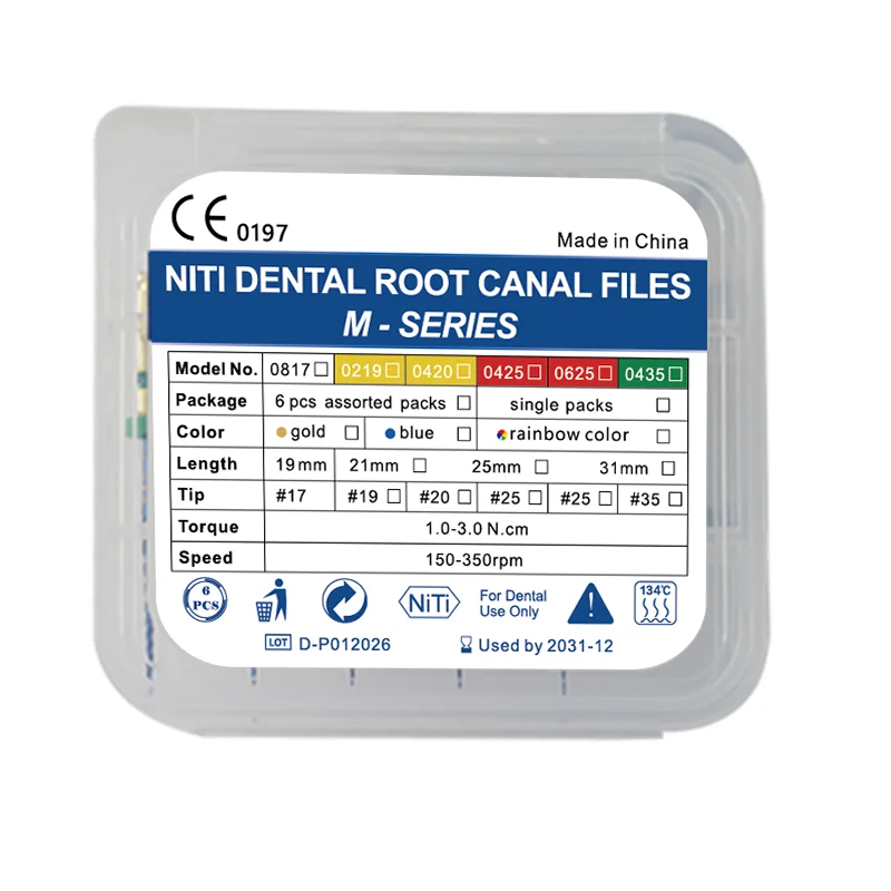 Rainbow Series 6pcs/Box Dental Files Heat Activated NiTi Canal Root Files Can Bend Endodontic Treatment Rotary File 25mm
