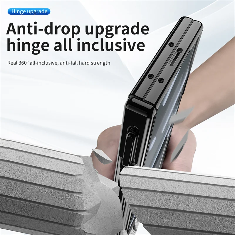 For Samsung Galaxy Z Fold 5 4 3 5G Electroplate Clear Hinge Magnetic Holder Case With S Pen Full Screen Protector Phone Cover