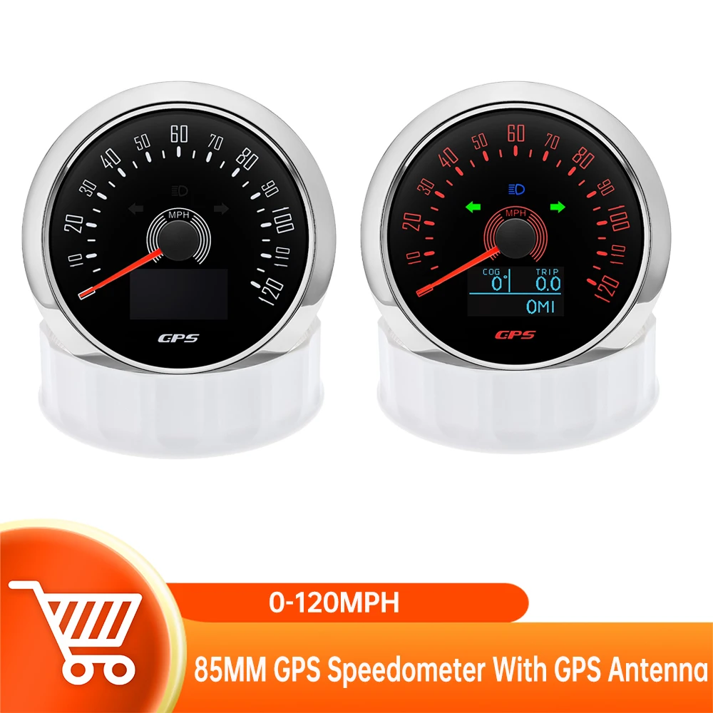 

0-120MPH Odometer With Trip ODO COG GPS Speedometer 7-color backlight 85MM Boat Gauge With GPS Antenna