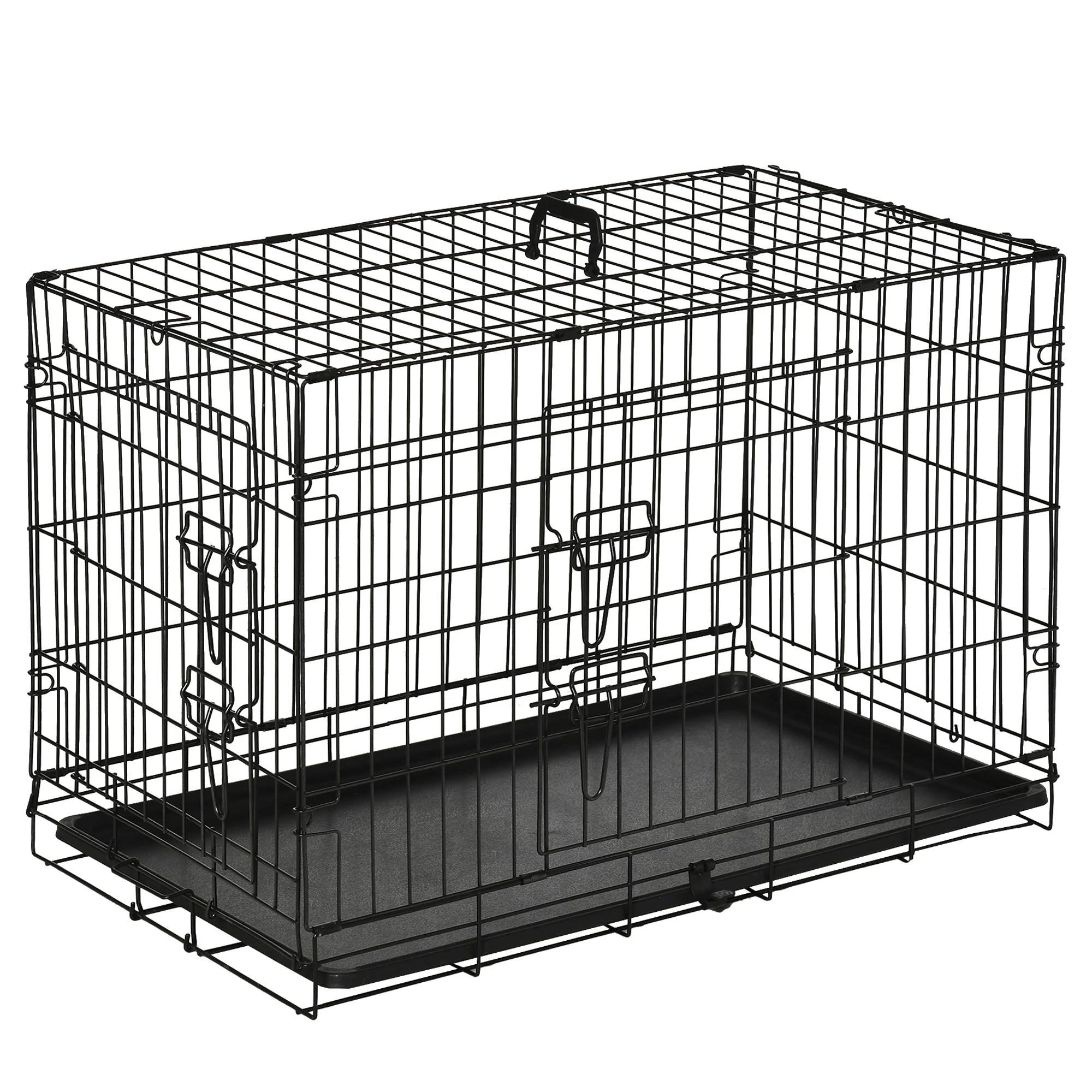 PawHut Transportín de Perro de 2 Puertas Plegable con Asa Acero 76x46x52cm Negro