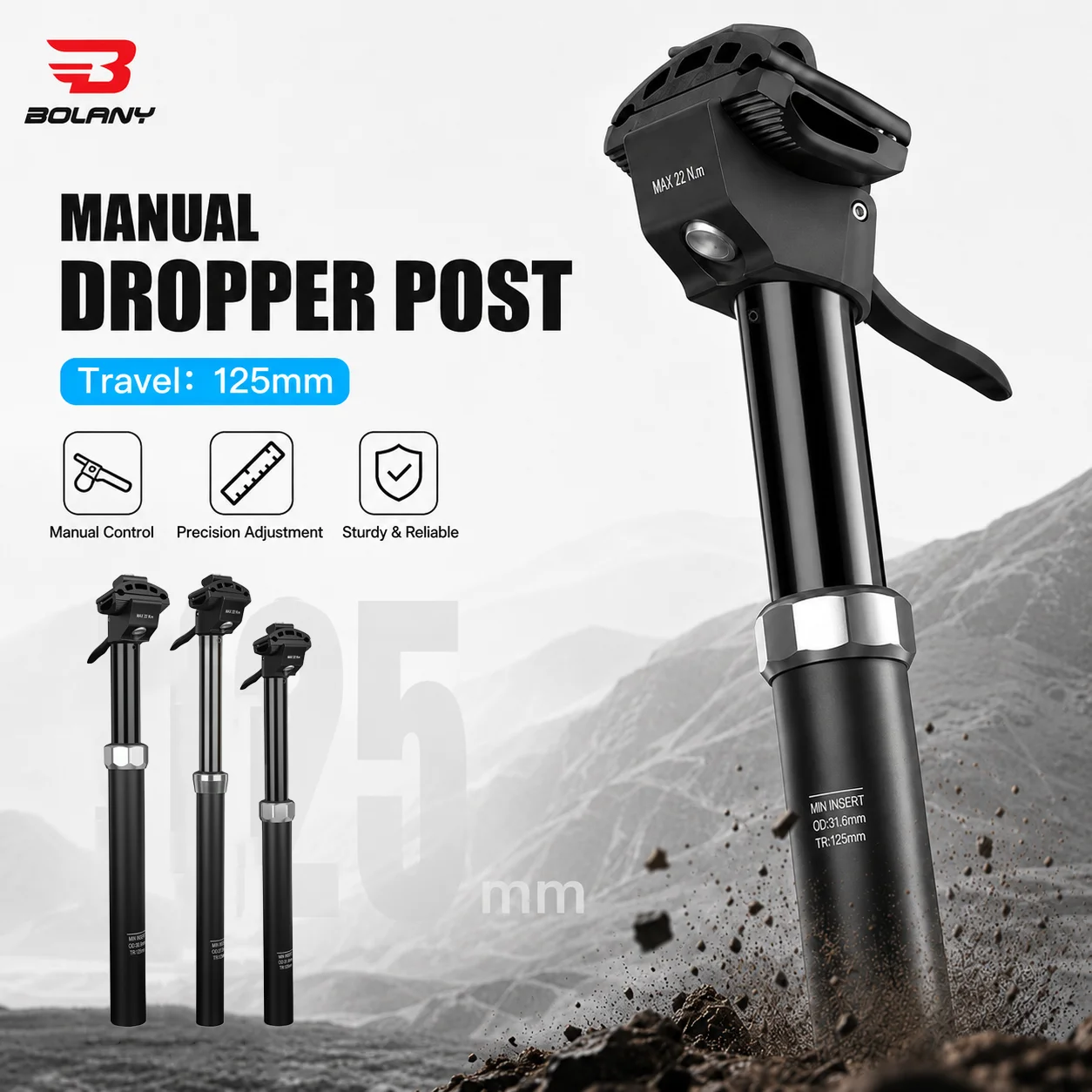 

BOLANY Bicycles Manual Drop Seatpost Travel 125mm 27.2/30.9/31.6 Aluminum Alloy Mountain Bike Seatpost Mechanical Structure