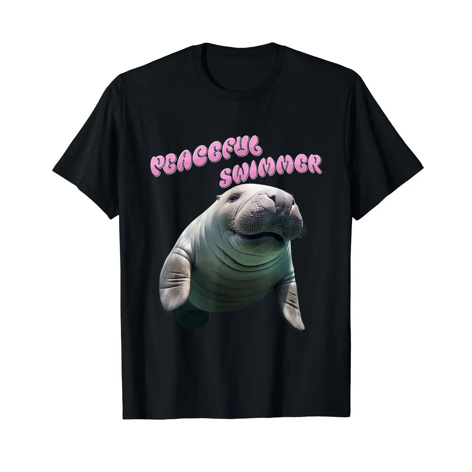 Peaceful Swimmer Manatee Item Cute Adorable Marine Life T Shirt black vintage Washed streetwear Breathable designer clothes