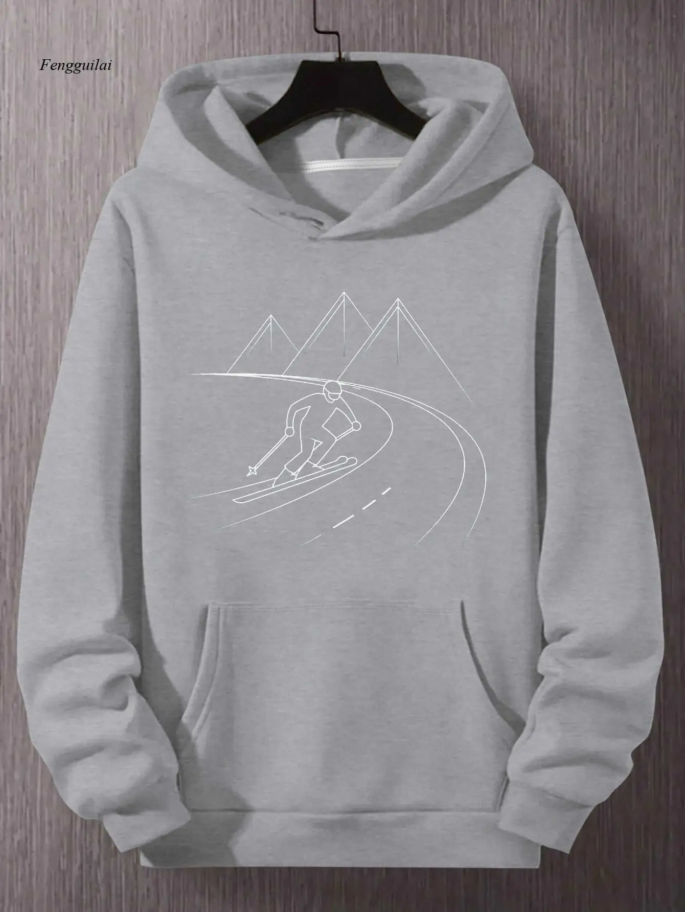 산악 하강용 후드 재킷 - 겨울 스키 및 스노보드용 후드티, 화이트 프린트, 루즈핏 캐주얼 풀오버