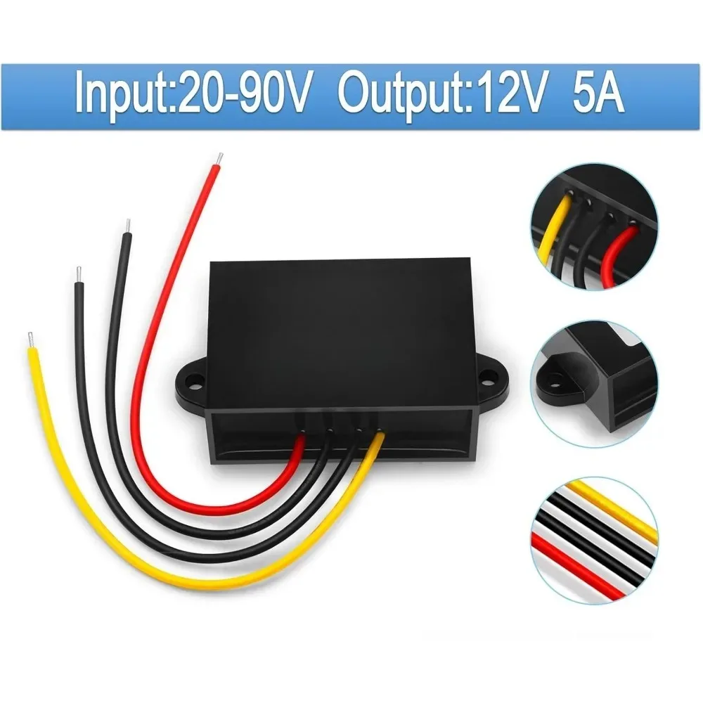 DC Converter Reducer 20-90V To 12V 1A 3A 5A 20A 30A Converter Step Down Waterproof Voltage Regulator For Golf Cart Car Audio Bus