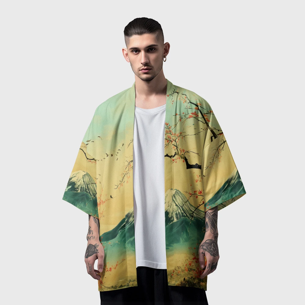 Kimono samurái de verano para hombre, ropa de calle Haori, Floral, elegante, Retro, Yukata, moda japonesa, cárdigan, bata, gran oferta