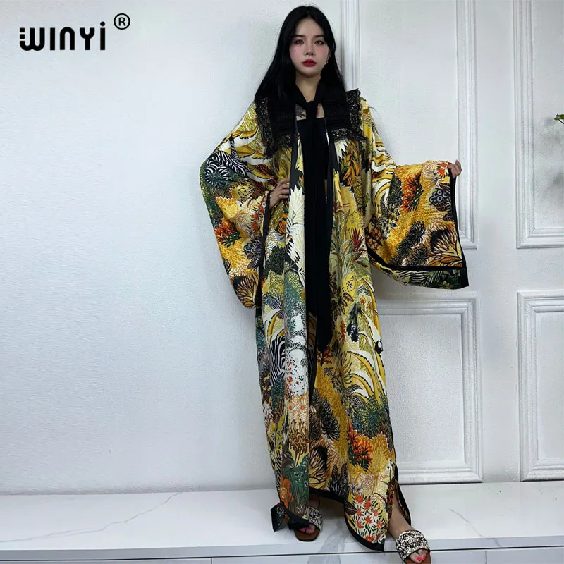 

WINYI kimono africa print dress beach wear cover-ups Elegant Cardigan sexy Holiday beach outfits for women vestidos swimwear