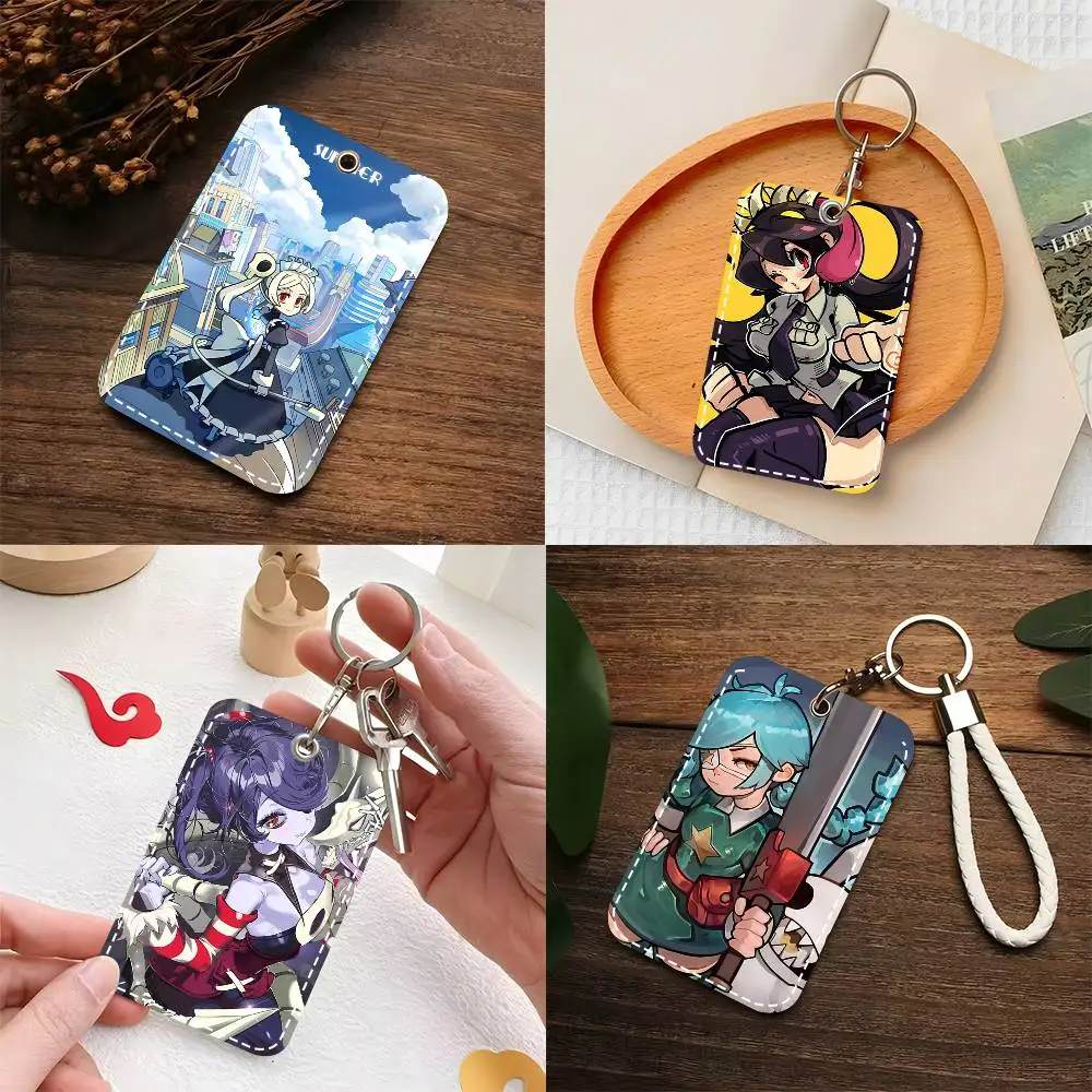 1pc Game Skullgirls Card Case Keychain Access Card Bag Key Tag Ring Leather Card Holder Key Ring Access