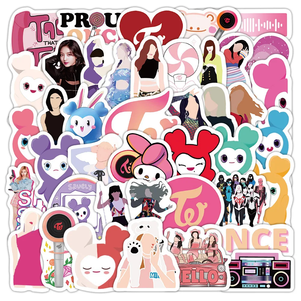 

10/30/60PCS Korean Girls Group Twice KPOP Cartoon Cute Doodle Creative Decor Stickers Toy DIY Scooter Water Cup Guitar Bike Desk