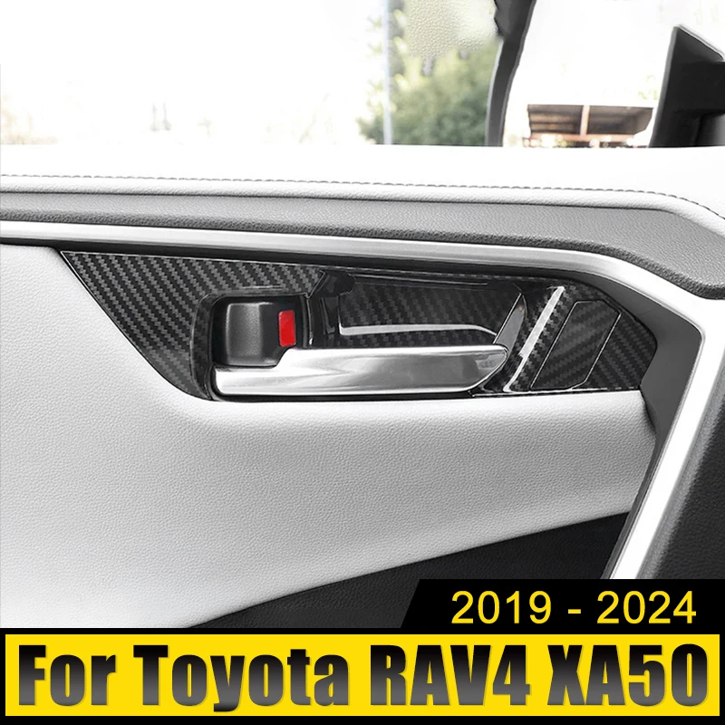 For Toyota RAV4 XA50 2019 2020 2021 2022 2023 2024 RAV 4 Hybrid ABS Carbon Car Inner Door Handle Bowl Cover Case Trim Stickers