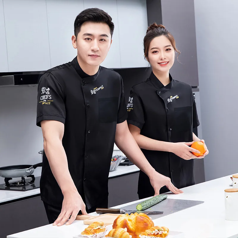 Chef Uniform Short Sleeve Summer Kitchen Kitchen Canteen Restaurant Restaurant Work Wear Men and Women Chef Overalls Dining