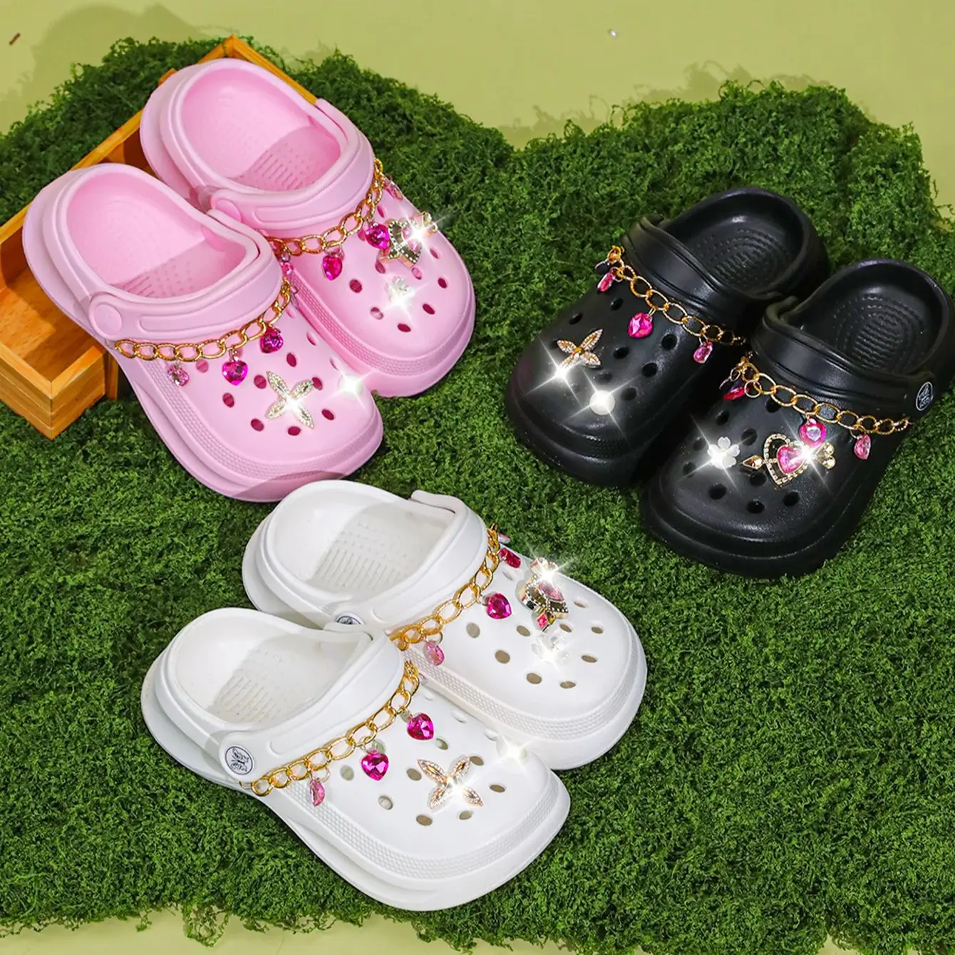 Kids Slip-On Clogs and Mules - Breathable, Waterproof, EVA Garden Shoes with Decorative Chain for Beach and Everyday Wear 168