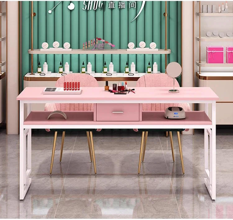 

Nail Table Hand Rest Tables And Chairs Sets Modern Manicure Desk Pink Tech Light Bar With Storage Triple Double Dust Collector