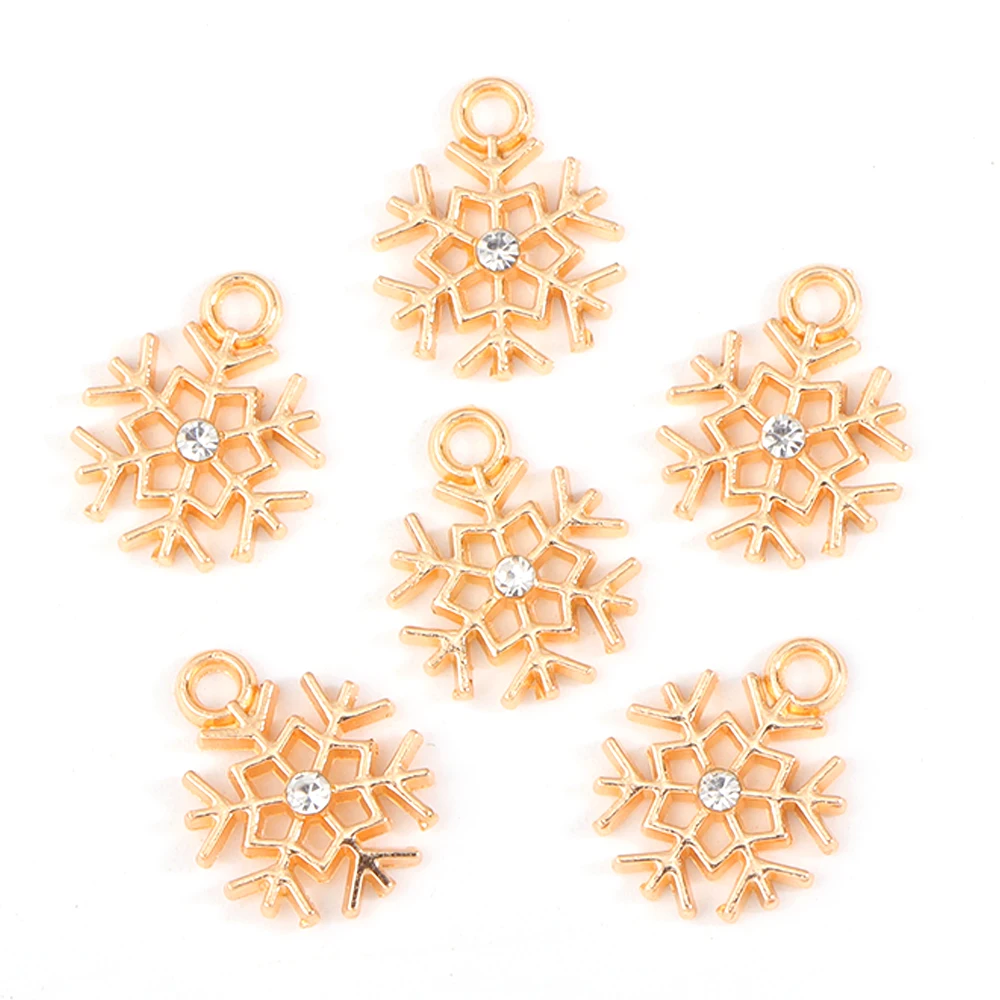 10 Stück Mix Größen Gold/Silber Farbe Strass Schneeflocken Legierung Charme für Schmuck Weihnachten Anhänger Herstellung DIY handgemachtes Handwerk – Detail 11