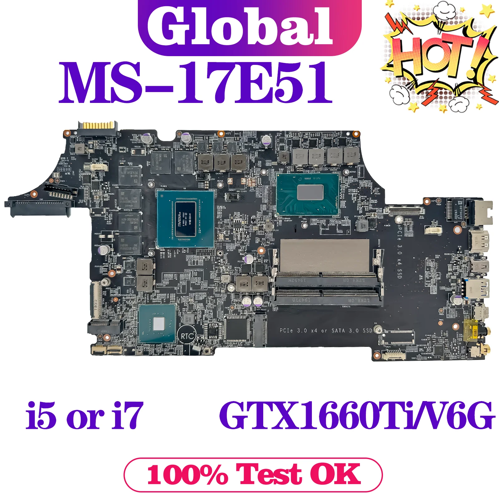 KEFU MS-17E51 Mainboard For MSI MS-17E5 Laptop Motherboard i5 i7 9th Gen GTX1660Ti/V6G