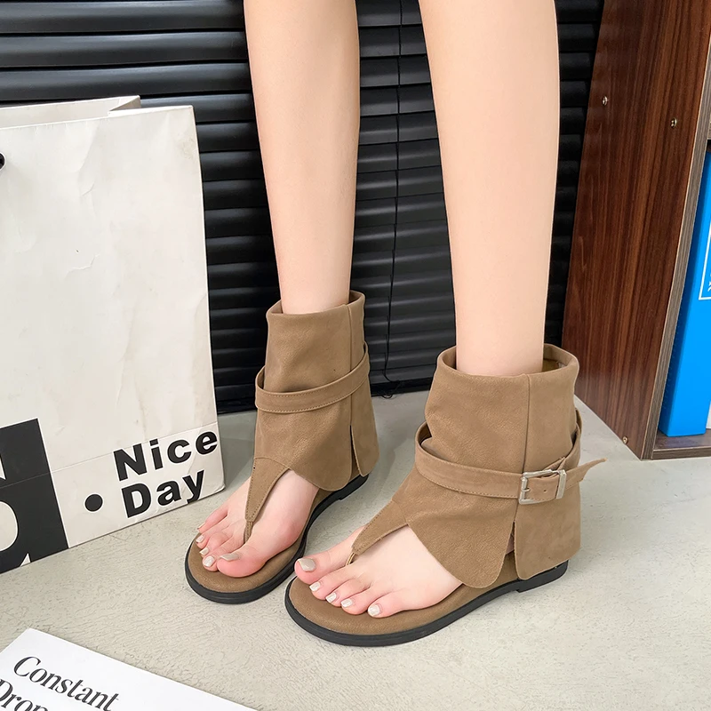 Soft Leather Closed Toe Ankle Boots Women Summer Breathable Flat Short Boots Daily Wear Minimalist Casual Shoes