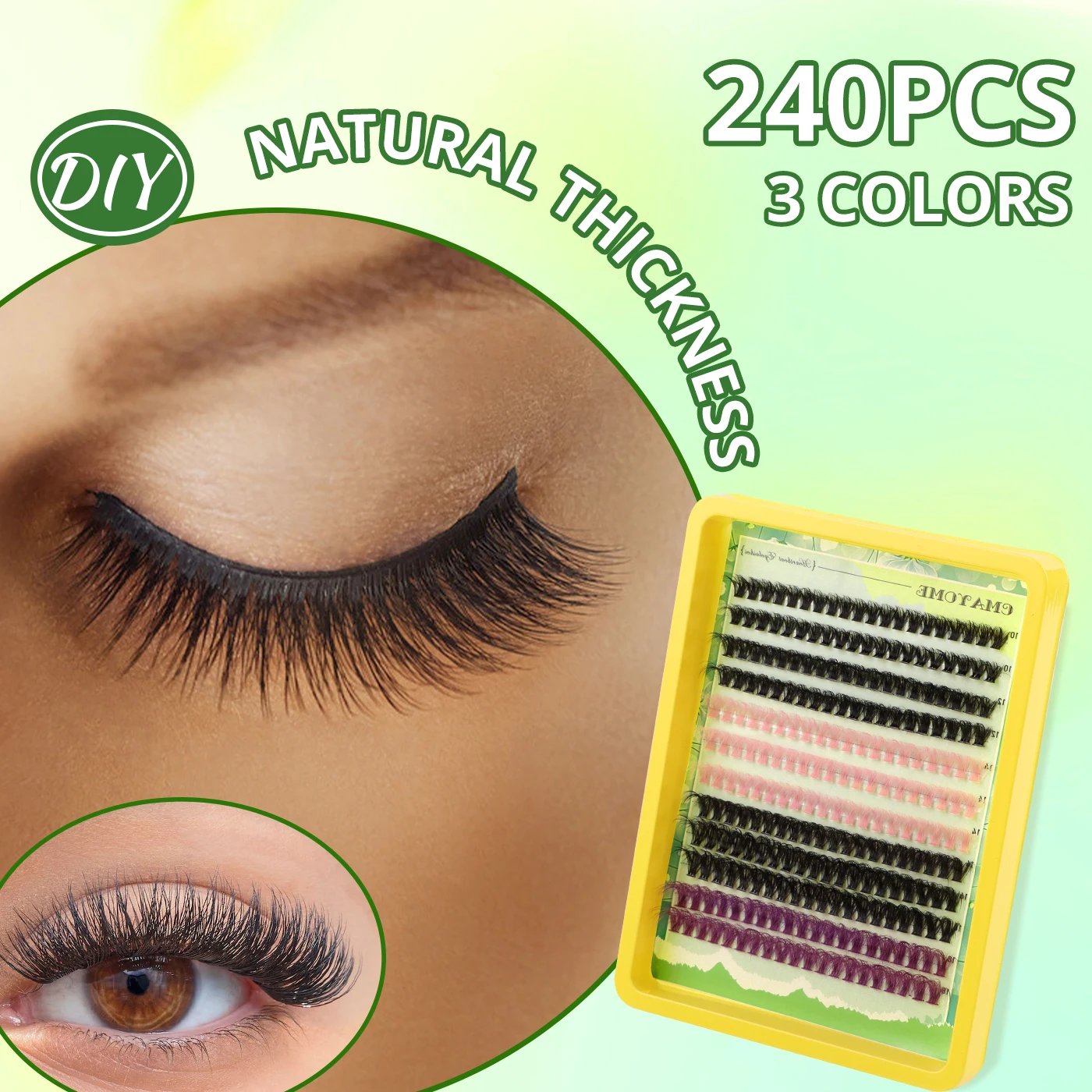 New Colored Lash Extension Kit 50P Eyelash Extension Cluster lashes 10-18mm Individual Eyelashes Extension Makeup for Christmas