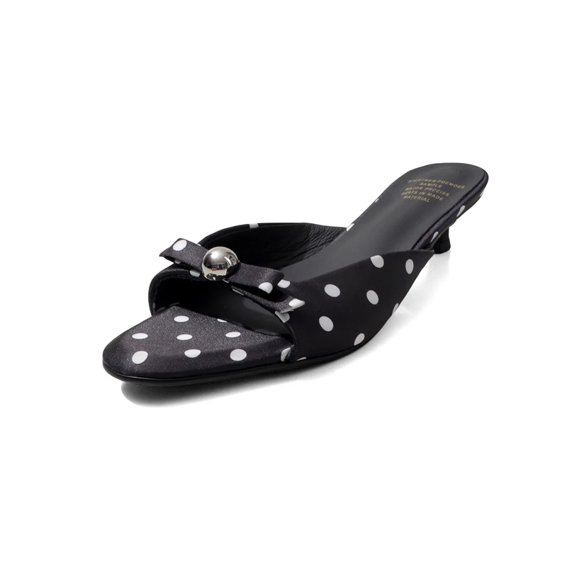 

2026 New Summer Polka Dot Open Toe Woman Slippers Elegant Stripper Thin Heels Ladies Mules Slides Shoes Zapatos De Mujer