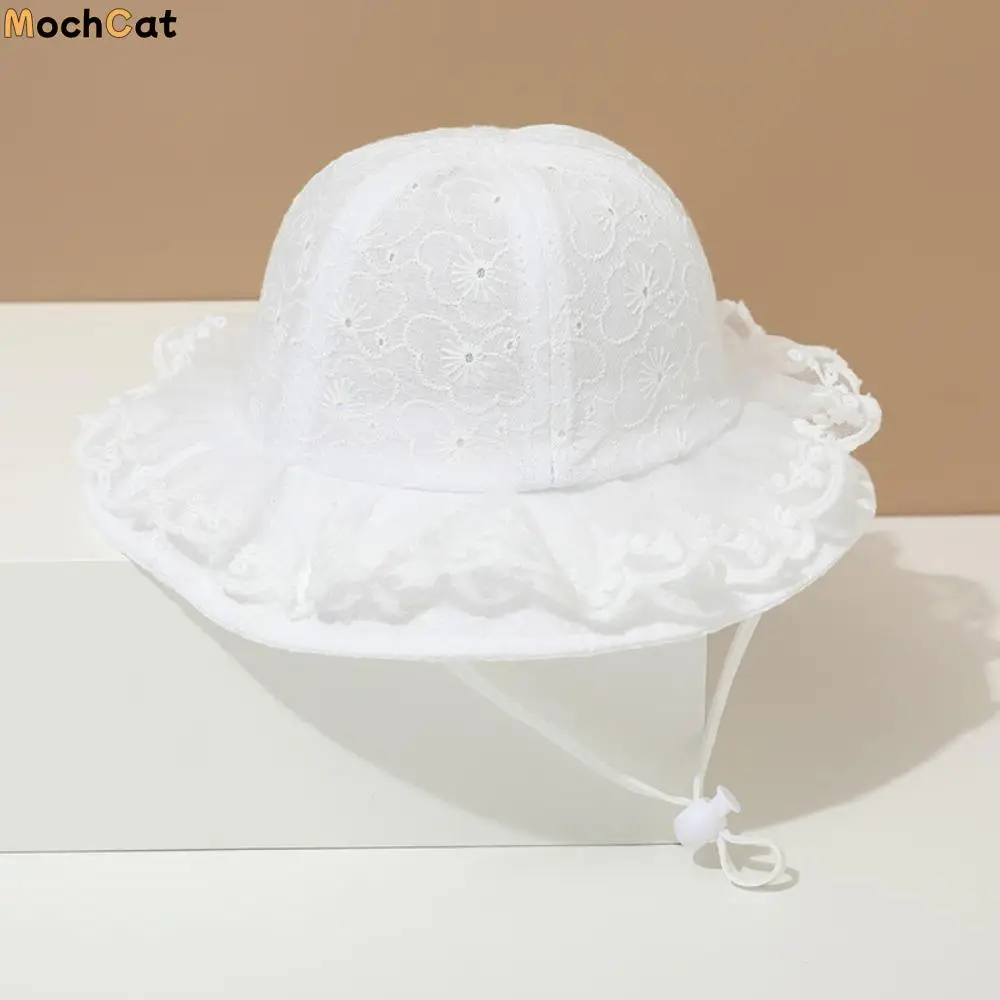 

Casual Sweet White Lace Bucket Hat Sunscreen Princess Toddler Sun Hat Ruffle with Rope Baby Fishermen Hat Infant