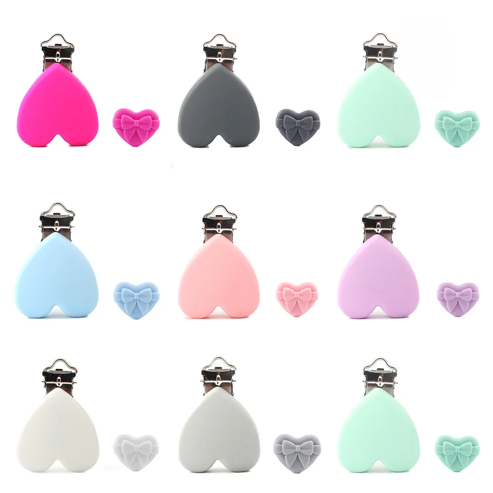 Clips de Perles en Silicone en Forme de Cœur pour Bébé, Sucette de Qualité Alimentaire, Pendentif, Accessoires pour Bijoux de Direction, sans BPA, 2 Pièces