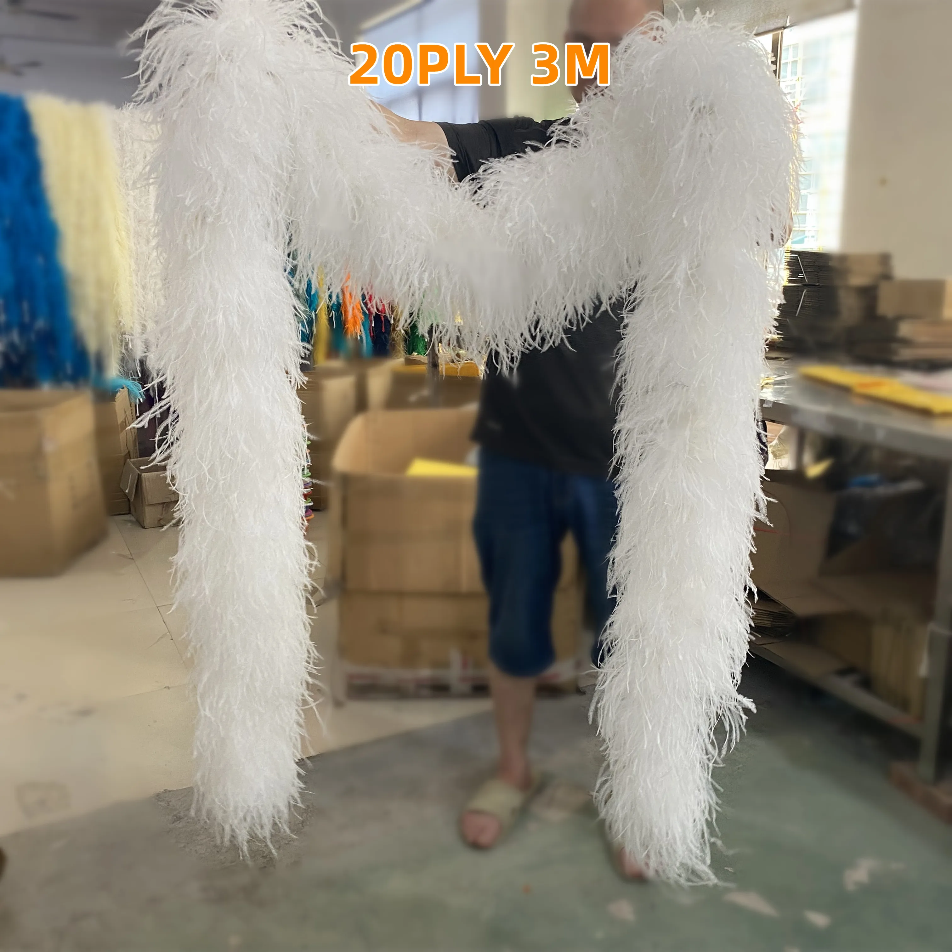 2M/3M/4M Natural White Fluffy Ostrich Feathers Boa Costumes Dress Trim For Wedding Party Clothes Shawl Ostrich Plume Scarf 20PLY