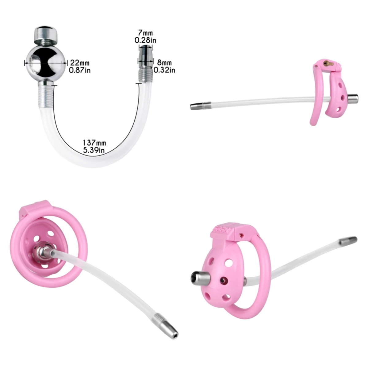 FRRK 핑크 중공 구멍 Sissies 순결 케이지 ABS 수지 4 크기 페니스 링 수탉 케이지 여성화 정조대 음모 숭배 페티쉬 섹스 토이