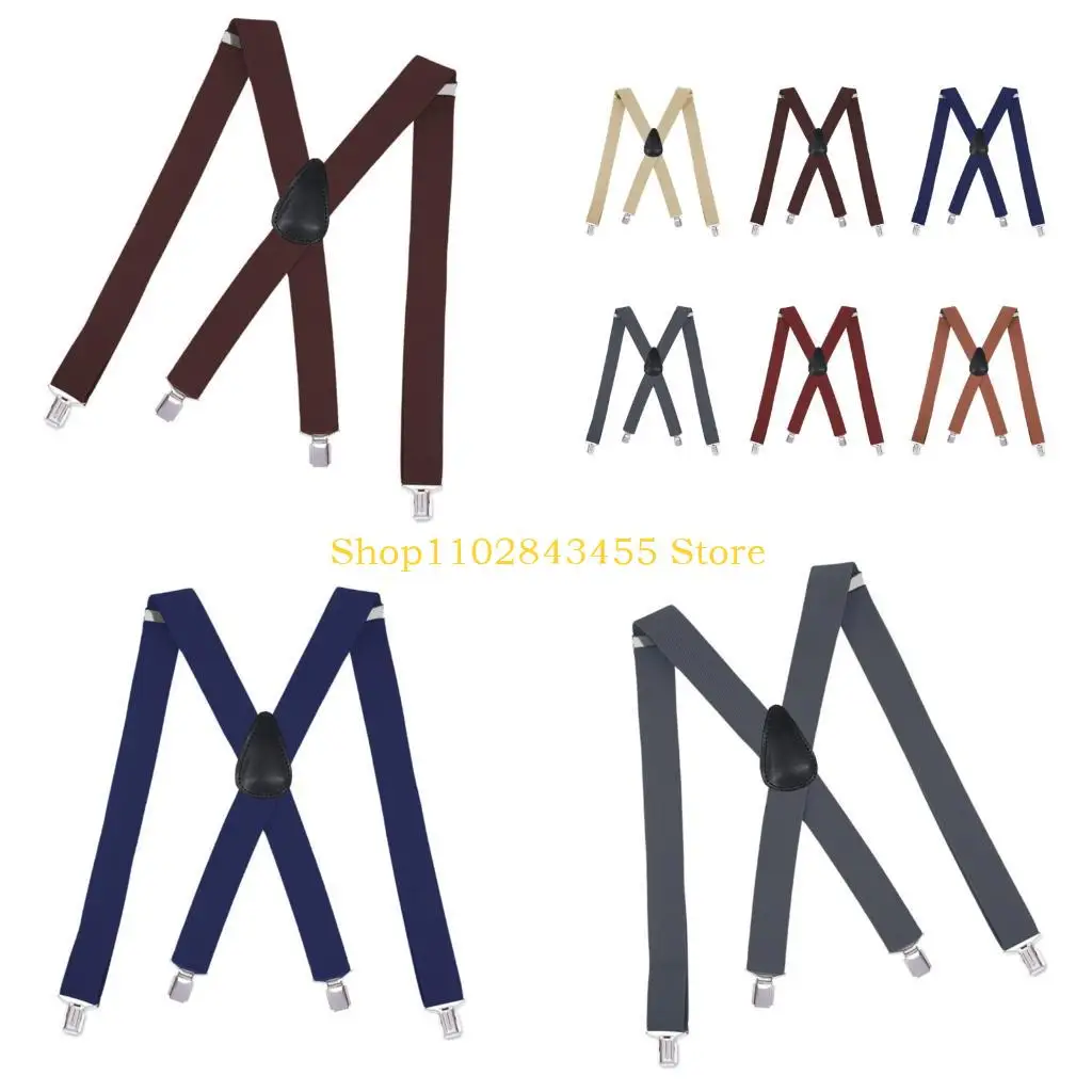 

49MC Stretch Suspenders Adjustable Mens Belt Clip For Trousers Various Color Polyester