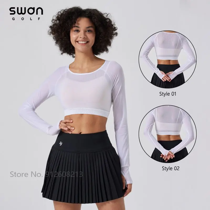 

SG Summer Women Ice Silk Sunscreen Cropped Tops Lady Long-sleeve Golf Shirt High Elastic Golf Underwear UV-proof Sports T-shirts