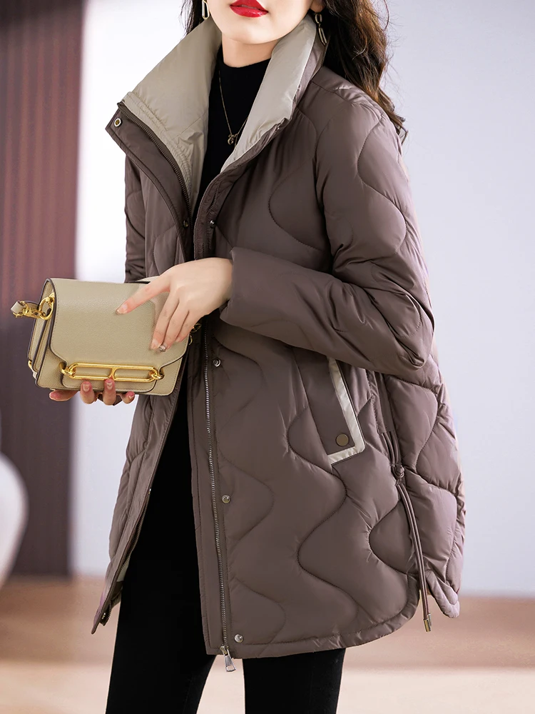 

Winter New Sle Women's Long down Cotton Jaet Stand Collar Loose Fitting Simple Design Mid-Length Mom Coat Korean Version