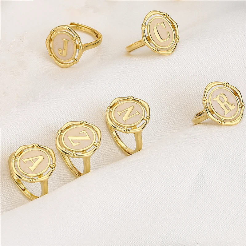 HECHENG, A-Z Letter Enamel Rings For Women, Couple Alphabet Name Initials Ring  Adjustable Opening Finger Jewelry