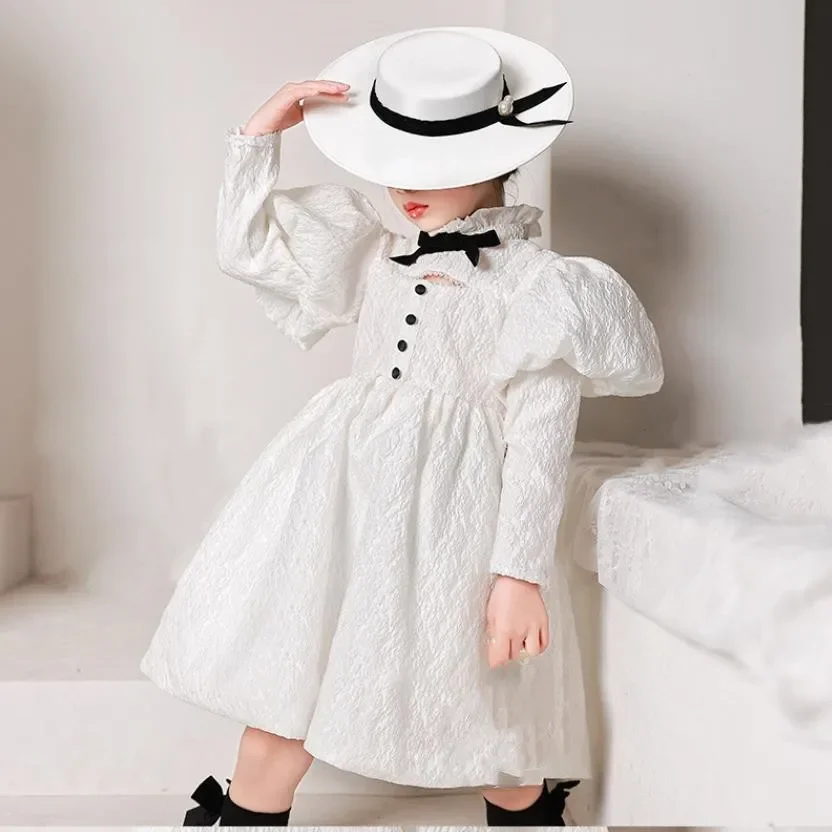 

Baby Spanish Lolita Princess Ball Gown Kids Bridemaid Wedding Dresses For Children Puff Sleeves Girl Formal Elegant Frocks A1498