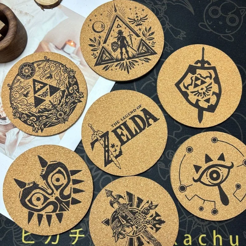 Zelda Coaster Cartoon Anime Round Wooden Mat Coffee Cup Tea Cup Drink Holder Non-slip Cork Coaster DIY Desktop Decorative Gifts view 5