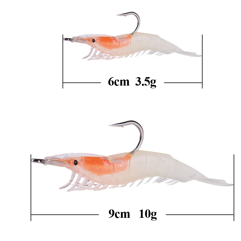 BASSKING 3pcs 6cm/3.5g 9cm/10g Noctilucent Silicone Shirimp Bait Fishing Lure With One Hook Isca Artificial Para Pesca Leurre