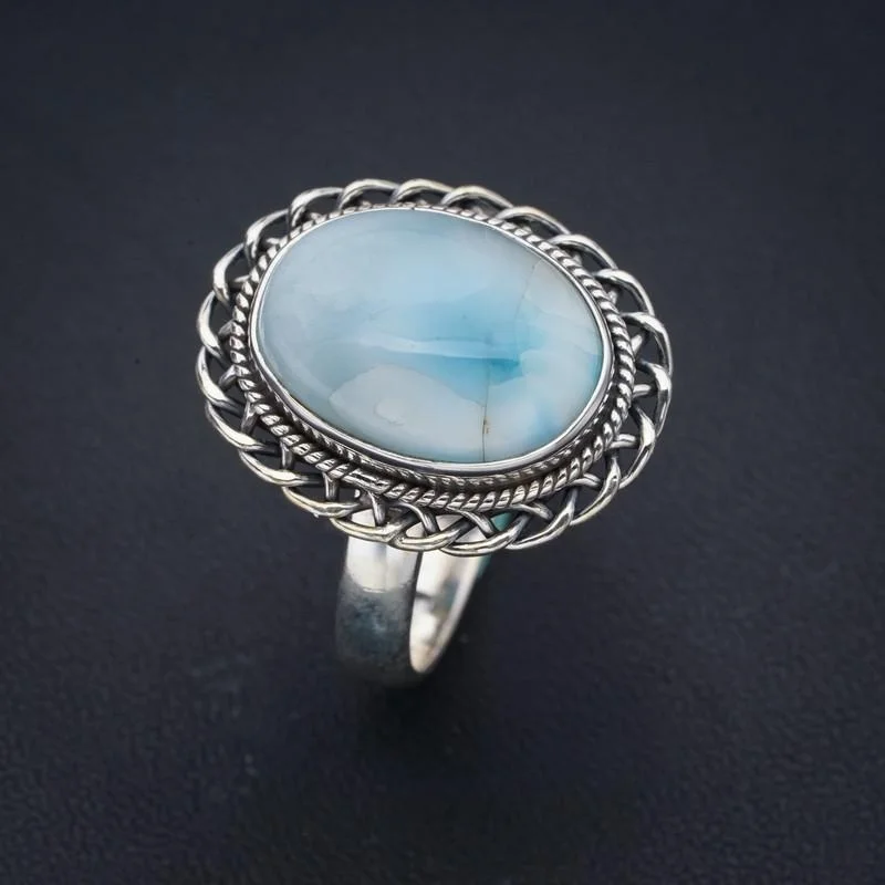 

Hesy® Natural Larimar Handmade 925 Sterling Silver Ring 11.5 F3099
