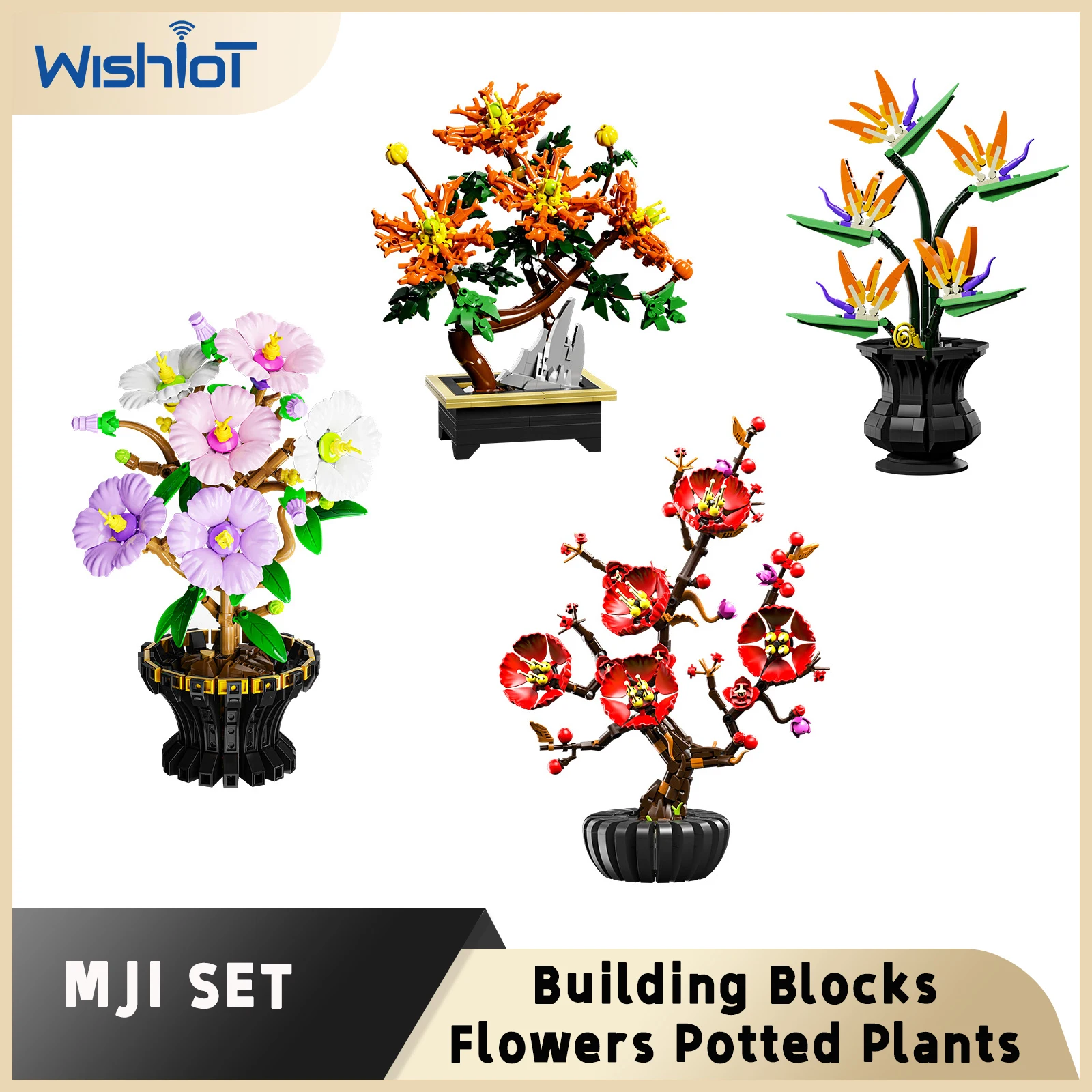Building Blocks Potted Plants Bird of Paradise Plum Bossom Cotton Rose Chrysanthemum Flowers Bouque Girls Desk Decor Toys Gifts
