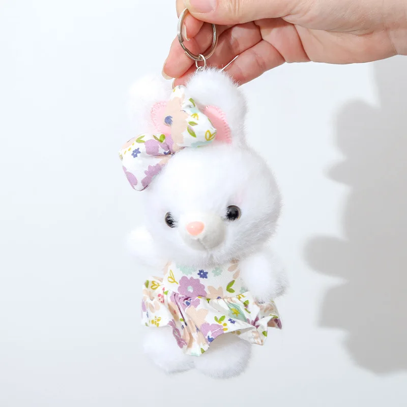 Jouet en peluche de lapin de simulation de jupe de fleur, pendentif mignon, porte-clés en peluche, beurre doux, cadeau moelleux