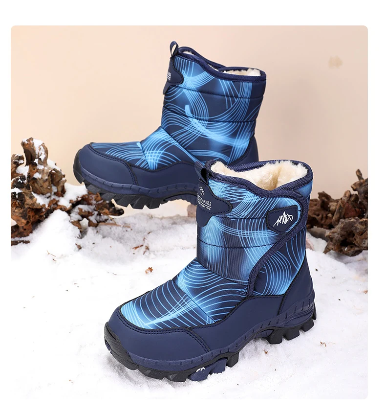 Winterstiefel für Kinder, aus weichem Plüsch, für den Außenbereich, kältebeständig, warm, hoher Schaft, für Jungen und Mädchen, rutschfest und abriebfest, Sneaker-Design. – Detail 8