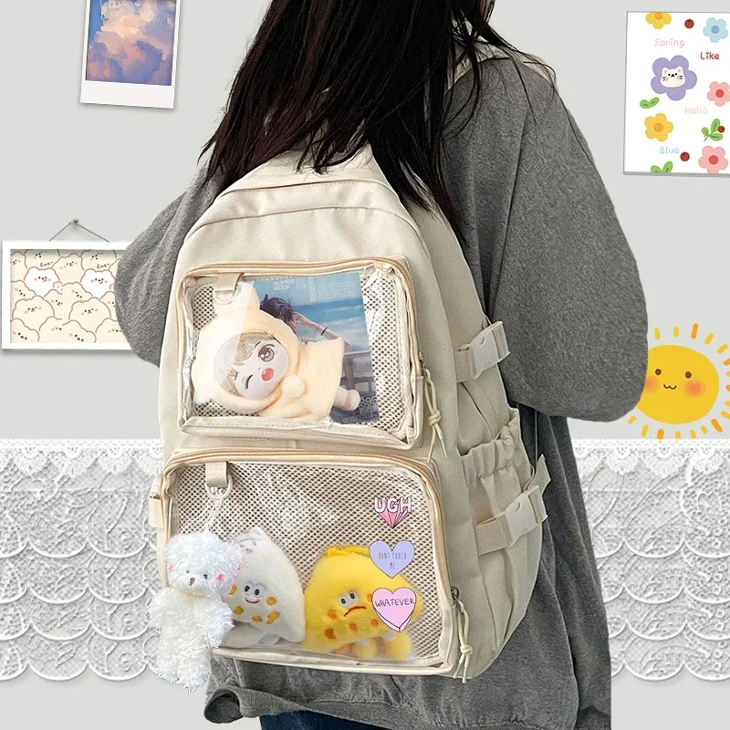 Japanese Kawaii Itabag Women New 2024 Transparent Backpack Women Large Capacity Ita Backpack School Bags For College Student JK