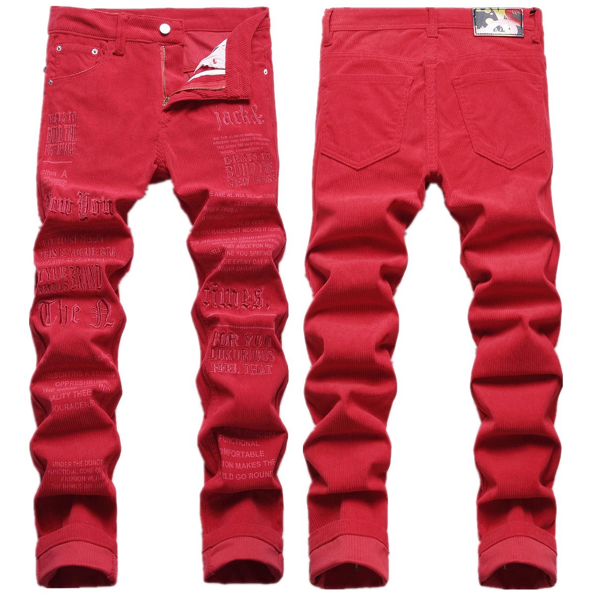 EH·MD® Autumn And Winter Red Ripped Jeans Men\'s Hip-Hop English Embroidery Reflective High-Quality High Street Fashion Zipper 23