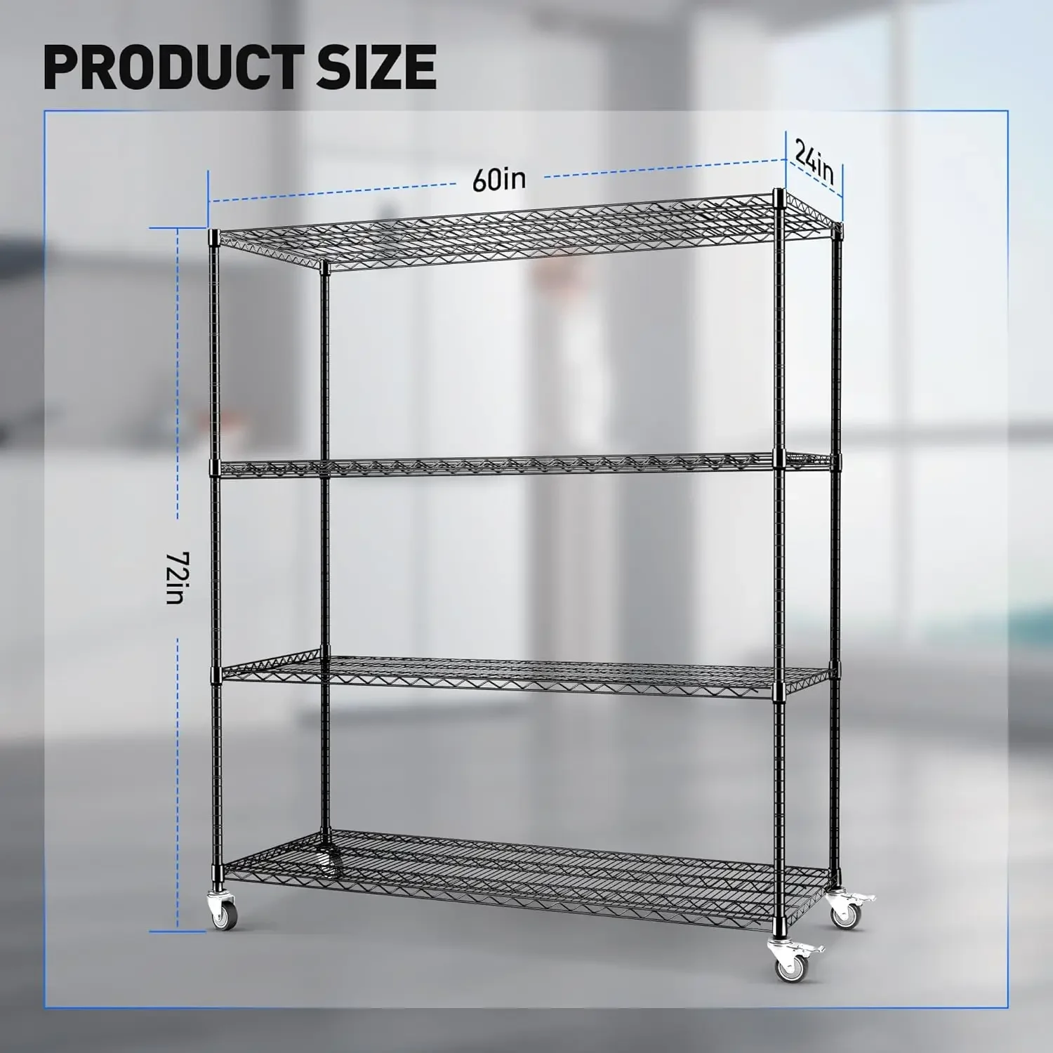 Rengue 4-Tier Heavy Duty Metal Wire Shelving with Wheels - 60