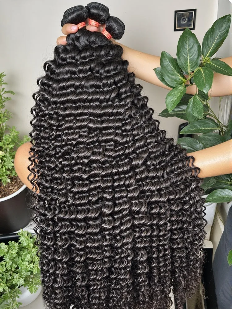 

34Inch Brazilian Deep Wave Human Hair Bundles Curly Hair Weaving Raw Virgin 100% Unprocessed Double Weft Hair Bundles Extensions