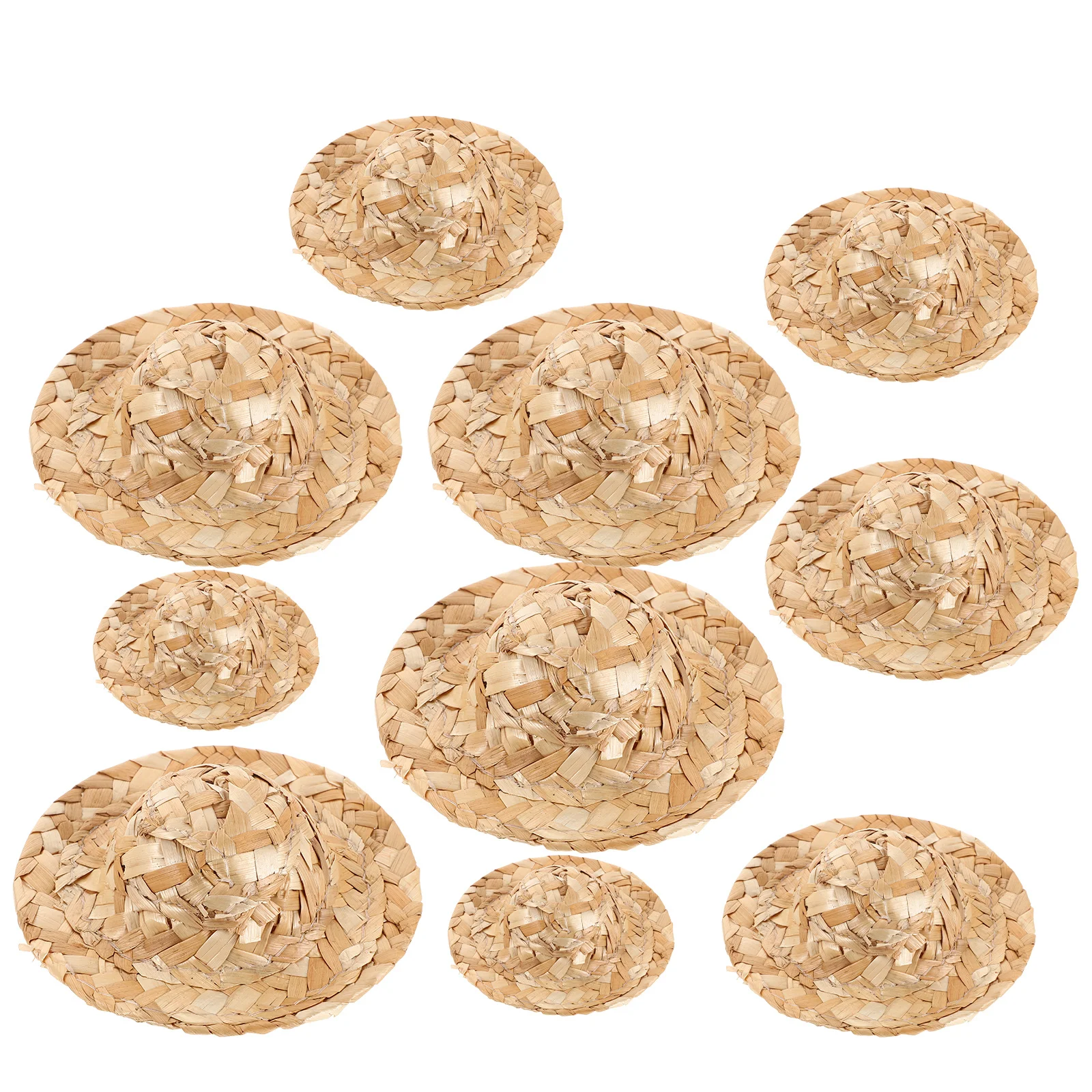Chapeaux de paille miniatures, 10 pièces, petites casquettes tissées pour bricolage, artisanat, ornements, Mini chapeaux tricotés à la main, chapeau haut-de-forme Miniature