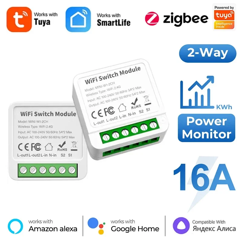 1/10PCS Tuya ZigBee Smart Switch 16A 2-Way Control Module On Off Breaker Wireless Remote Voice Control Timer Alexa Google Home