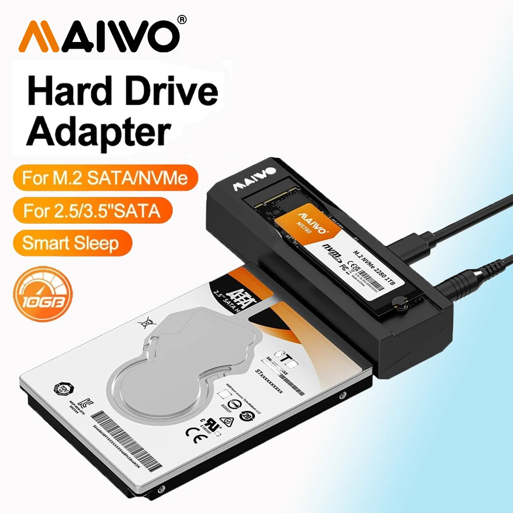 

MAIWO M.2 NVMe to 2.5 3.5 Offline Clone Enclosure M.2 to SATA SSD HDD Cloner USB-C Type-C Max 10Gbps Standalone Clone Duplicator