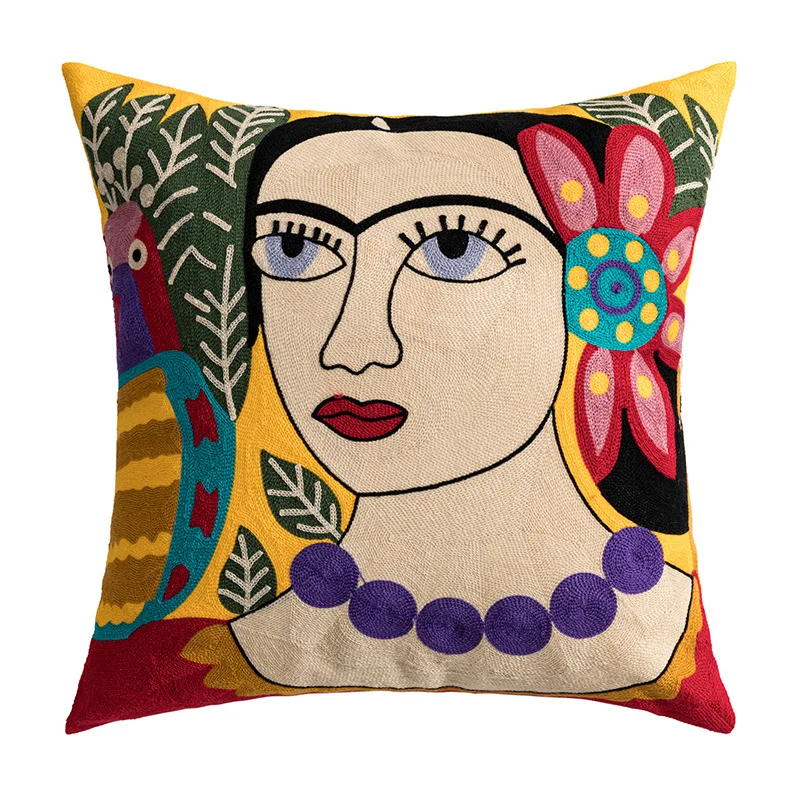 Abstract Women Cushion Cover Cotton Embroidery Picasso Art Nordic Boho Pillow Cover Decorative Pillows For Sofa Home Decor 45x45