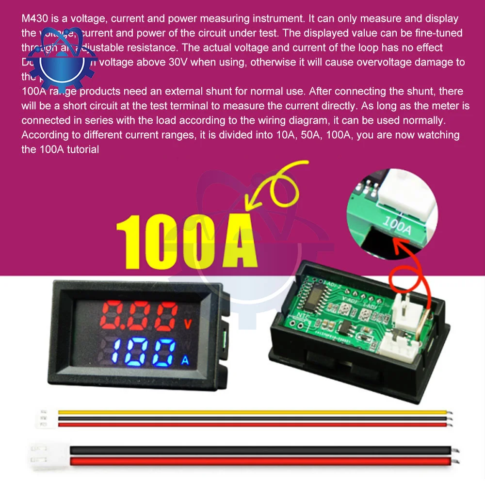 DC 4-30V 10A 50A 100A M430 Electronic Digital Voltmeter Ammeter LED Display Voltage Regulator Current Power Meter Tester 0-100V