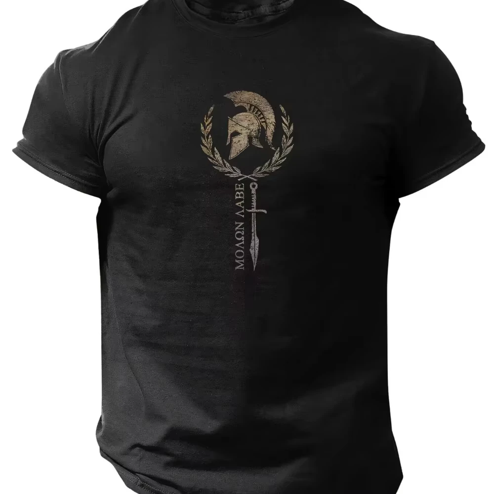 Men'S Short-Sleeved Top with A Spartan Spirit Design for Spring and Summer, Featuring A Casual Style That Is Comfortable