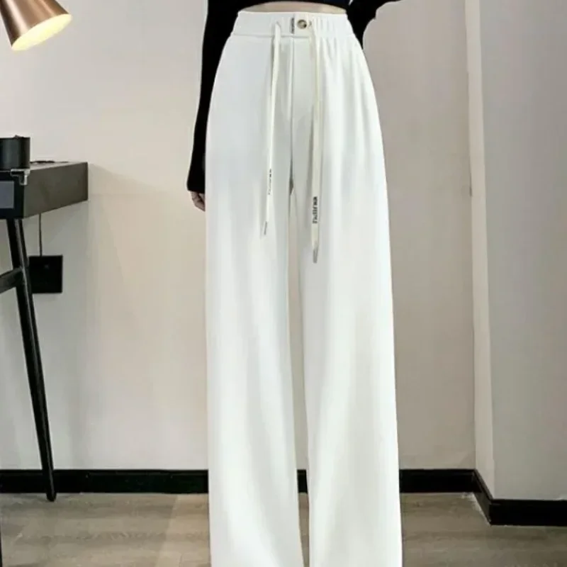 Autumn Winter Wide Leg Pants for Women Knitted Woman Trousers Cotton Chic and Elegant Vintage Classic Harajuku Elastic Clothing