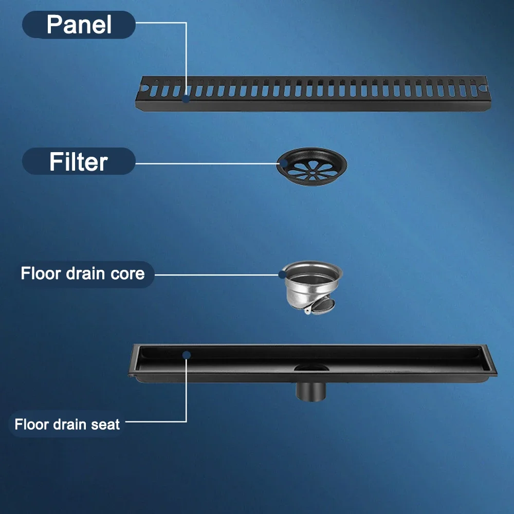 Imagem -05 - Floor Drain Cover Filtro Side e Middle Shower Drenos Banheiro Drenagem de Resíduos Preto 20100cm Aço Inoxidável