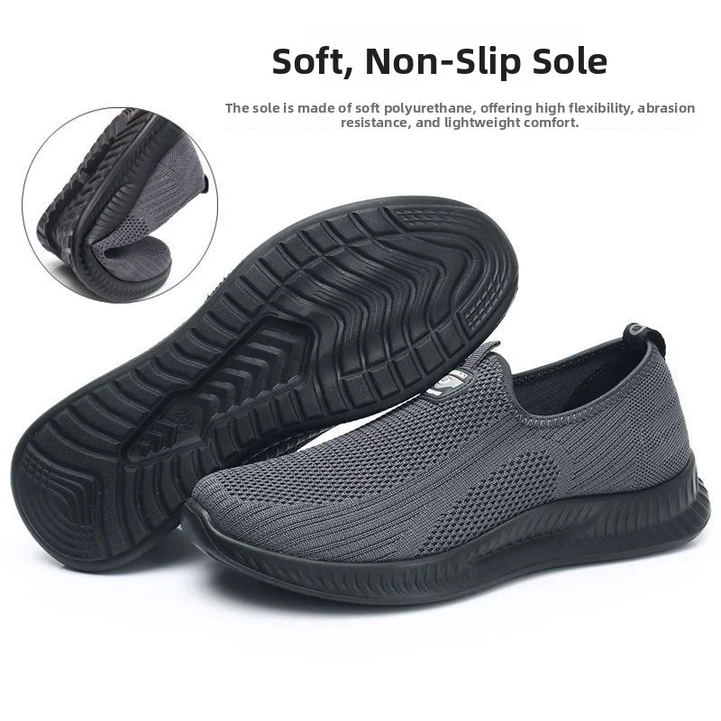 Men Breathable Knit Mesh Slip On Walking Shoes Lightweight Rubber Sole Non Slip Casual Sports Sneakers Daily Driving Footwear